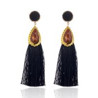 Plastic Tassel Earring, with Cotton Thread & Resin, plated, fashion jewelry & for woman nickel, lead & cadmium free 