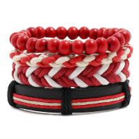 PU Rubber Bracelet Set, with waxed cord & Wood, with 3.15-3.54inch extender chain, 4 pieces & Adjustable & braided bracelet & Unisex, 60mm Approx 6.69-7.09 Inch 