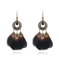 Fashion Feather Earring , Round, antique bronze color plated, for woman, black 