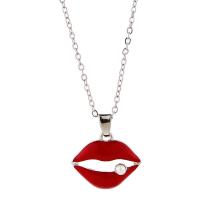 Enamel Zinc Alloy Necklace, with ABS Plastic Pearl & Nylon Cord, with 5cm extender chain, Lip, platinum color plated & for woman Approx 17.7 Inch 