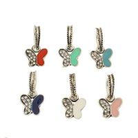 Zinc Alloy European Pendants, Butterfly, antique silver color plated, enamel & with rhinestone Approx 5.7mm 