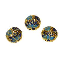Enamel Brass Beads, Round, gold color plated, hollow, blue Approx 1.7mm 