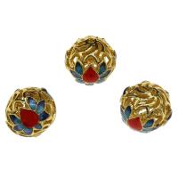 Enamel Brass Beads, gold color plated, hollow, 12.8mm Approx 1.5mm 