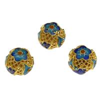 Enamel Brass Beads, Round, gold color plated, hollow, 13mm Approx 1.8mm 