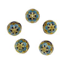 Enamel Brass Beads, gold color plated, hollow, blue Approx 1.3mm 