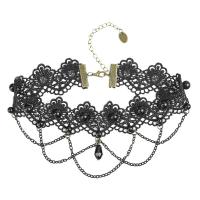 Lace Choker Necklace, with Crystal & Plastic Pearl & Zinc Alloy, jacquard, for woman & hollow, black Approx 14.6 Inch 