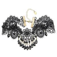 Lace Choker Necklace, with Crystal & Resin Rhinestone & Zinc Alloy, antique bronze color plated, for woman & hollow, black Approx 14.6 Inch 