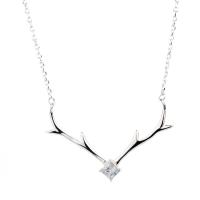 Cupronickel Necklace, Antlers, silver color plated, oval chain & for woman & with rhinestone, 34.7*6.3mm Inch 