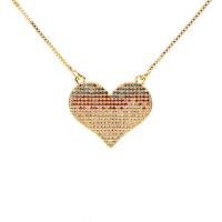 Collier en laiton strass, avec 100mm chaînes de rallonge, coeur, Placage de couleur d'or, pour femme & avec strass, 20*25mm pouce, Vendu par brin