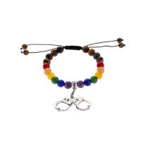 Bracelets de Woven Ball pierres précieuses, pierre gemme, avec corde en nylon & alliage de zinc, menottes, Placage de couleur platine, unisexe & réglable Environ 7.5 pouce, Vendu par brin