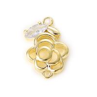 Cubic Zirconia Brass Pendants, gold color plated & with cubic zirconia & hollow 