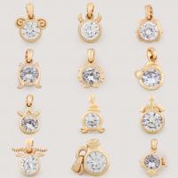 Cubic Zirconia Brass Pendants, 12 Signs of the Zodiac, gold color plated, DIY & with cubic zirconia 