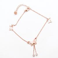 Stainless Steel Anklets Jewelry, with 50mm extender chain, Butterfly, rose gold color plated, fashion jewelry & for woman & with rhinestone Approx 7.99 Inch 