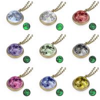 Zinc Alloy Necklace, with Glass, with 5cm extender chain, gold color plated, time gem jewelry & Unisex & oval chain & luminated, 18mm Approx 17.7 Inch 