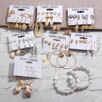 Brass Earring Set, Stud Earring & earring, with Shell, plated & for woman 