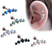 Stainless Steel Ear Piercing Jewelry, with Artificial Opal, for woman 60*12mm 