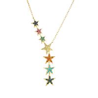 Cubic Zircon Micro Pave Brass Necklace, Star, gold color plated, micro pave cubic zirconia & for woman, nickel, lead & cadmium free, 15mm,11mm Inch 