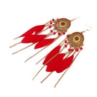 Zinc Alloy Tassel Earring, with Feather & Resin, antique bronze color plated, for woman & enamel 130*21mm 