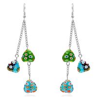 Lampwork Drop Earring, with 316L Stainless Steel, Heart, fashion jewelry & for woman & inner flower, 90mm 