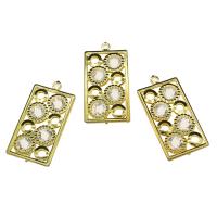 Rhinestone Iron Pendant, with Resin Rhinestone, Rectangle, gold color plated, hollow, white Approx 2.2mm 