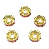 Eisen Perlen, mit Harz Strass, goldfarben plattiert, rot, 7x3mm, Bohrung:ca. 1.8mm, 2000PCs/Tasche, verkauft von Tasche