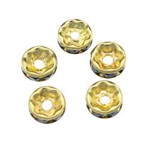 Iron Beads, with Resin Rhinestone, gold color plated, green Approx 1.8mm 