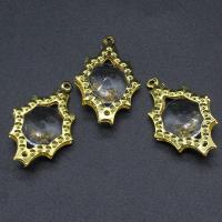 Diamantes de imitación colgante de hierro, fundición, con diamantes de imitación con resina, chapado en color dorado, 29x18x7mm, agujero:aproximado 1.3mm, 100PCs/Bolsa, Vendido por Bolsa