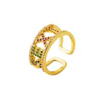 Zircon pavent l'anneau en laiton de doigt, Placage de couleur d'or, pour femme, protéger l'environnement, sans nickel, plomb et cadmium, 20*8mm, Vendu par PC