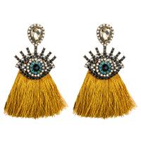 Fashion Tassel Earring, Zinc Alloy, gold color plated, for woman & with rhinestone, yellow, nickel, lead & cadmium free, 80*70mm 