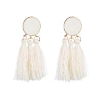 Zinc Alloy Tassel Earring, with Cotton Thread, gold color plated, for woman & enamel 75*35mm 