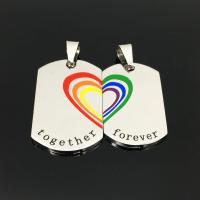 Stainless Steel Couple Pendant, plated, with letter pattern & epoxy gel 
