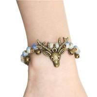 Porcelain Woven Ball Bracelets, with Nylon Cord & Brass, Antlers, antique bronze color plated, Unisex & adjustable Approx 7.5 Inch 