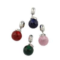Stainless Steel European Pendants, 316L Stainless Steel, with Glass, Round Approx 4mm 