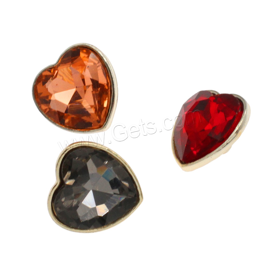 Zinc Alloy Shank Button, with Glass, Heart, plated, fashion jewelry & different size for choice, more colors for choice, Hole:Approx 1.5mm, Approx 50PCs/Bag, Sold By Bag