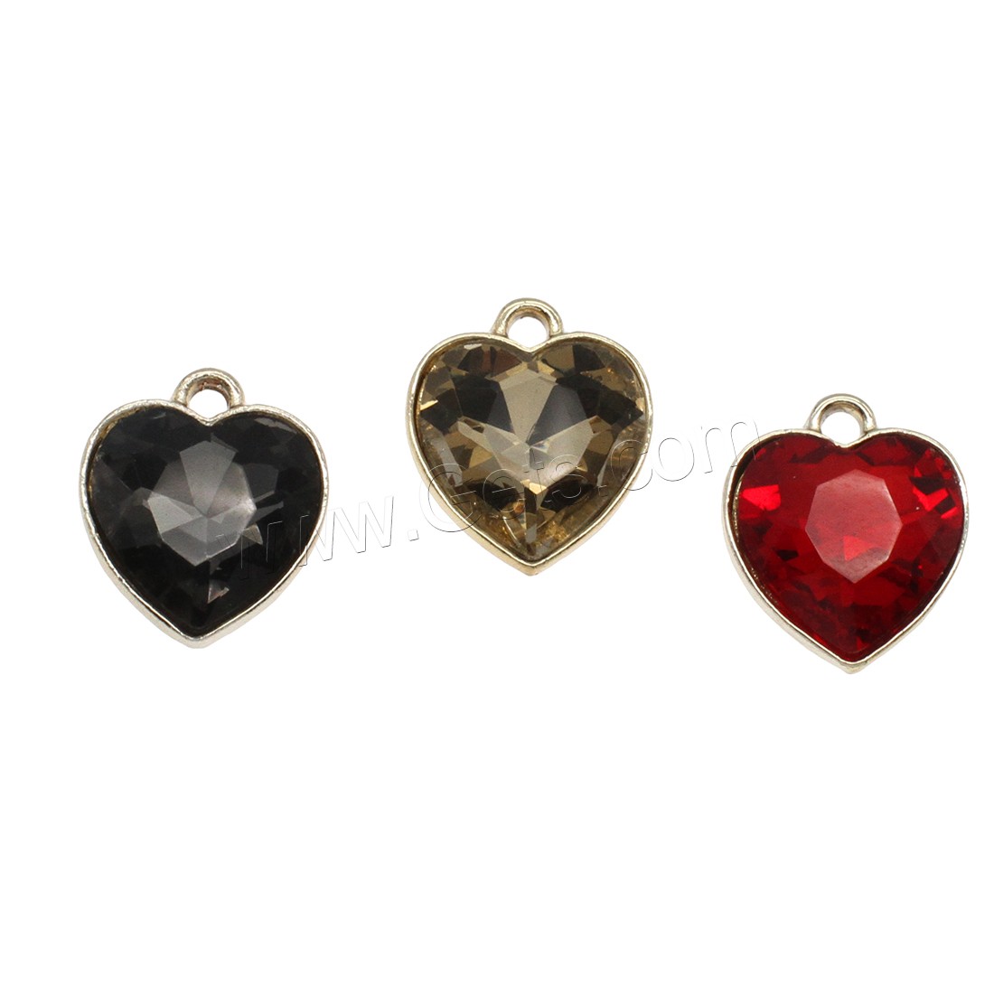 Zinc Alloy Heart Pendants, with Glass, gold color plated, different size for choice, more colors for choice, Hole:Approx 2mm, Approx 50PCs/Bag, Sold By Bag