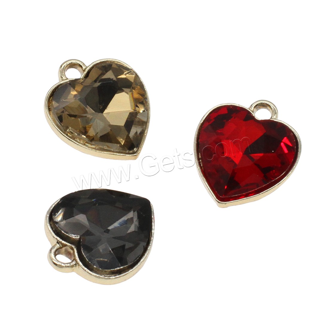 Zinc Alloy Heart Pendants, with Glass, gold color plated, different size for choice, more colors for choice, Hole:Approx 2mm, Approx 50PCs/Bag, Sold By Bag