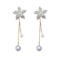 Zinc Alloy Rhinestone Drop Earring, with Plastic Pearl, zinc alloy post pin, Flower, plated, for woman & with rhinestone nickel, lead & cadmium free 