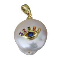 Cultured Freshwater Pearl Brass Pendant, with Freshwater Pearl, gold color plated, fashion jewelry & micro pave cubic zirconia, 15-16x18-21x8.5-10mm Approx 