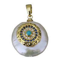 Cultured Freshwater Pearl Brass Pendant, with Freshwater Pearl, gold color plated, fashion jewelry & micro pave cubic zirconia, 15.5-17x19-21x9-10mm Approx 