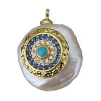Cultured Freshwater Pearl Brass Pendant, with Freshwater Pearl, gold color plated, fashion jewelry & micro pave cubic zirconia, 14-16x18-19x8-10mm Approx 1.5mm 