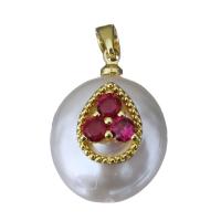Cultured Freshwater Pearl Brass Pendant, with Freshwater Pearl, gold color plated, fashion jewelry & with cubic zirconia, 14-15x19-20x10-12mm Approx 