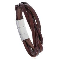 PU Leather Bracelet, with Faux Leather, stainless steel magnetic clasp, fashion jewelry & for man, brown, 15mm Approx 8.86 Inch 
