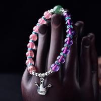 Strawberry Quartz Bracelet, Crown, silver color plated, for woman & with rhinestone, 80-100mm 