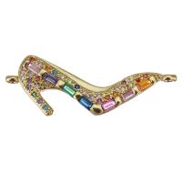 Cubic Zirconia Micro Pave Brass Connector, Shoes, gold color plated, micro pave cubic zirconia & 1/1 loop Approx 1.5mm 