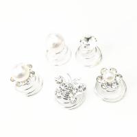Zinc Alloy Hair Spinners, with Plastic Pearl, silver color plated & for woman & with rhinestone, nickel, lead & cadmium free 