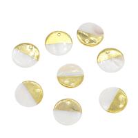 White Shell Pendants, with Brass, Flat Round, gold color plated, white Approx 2mm, Approx 