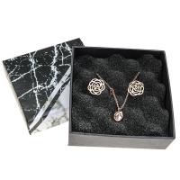 Paper Gift Box, with Sponge, Square, printing, Gift box package & durable & fashion jewelry, Marbled Black 
