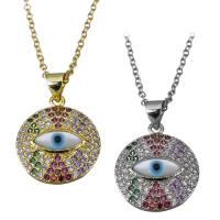 Stainless Steel Necklace, with 1.5Inch extender chain, Flat Round, plated, evil eye pattern & oval chain & micro pave cubic zirconia & for woman 1.5mm Approx 17.5 Inch 