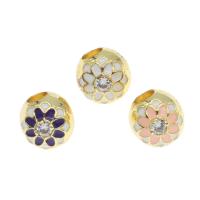 Zinc Alloy Large Hole Beads, Brass, gold color plated, enamel & with cubic zirconia 13mm Approx 4mm 