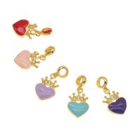 Zinc Alloy Heart Pendants, Brass, gold color plated, enamel & with cubic zirconia Approx 3mm 